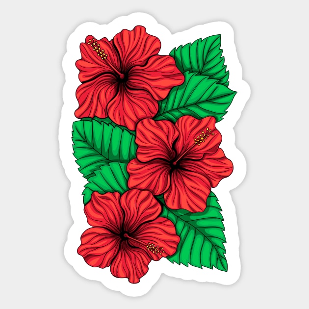 Bouquet of hibickus flower and tropical leaves Sticker by katerinamk